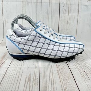 FootJoy White Leather/Navy Stitching LoPro Golf Cleats Shoes Women’s Size 7.5M